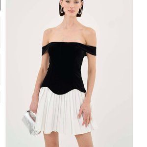 Extro&Vert "Savannah" off the Shoulder Pleated Mini Hem Dress sz XL NWT